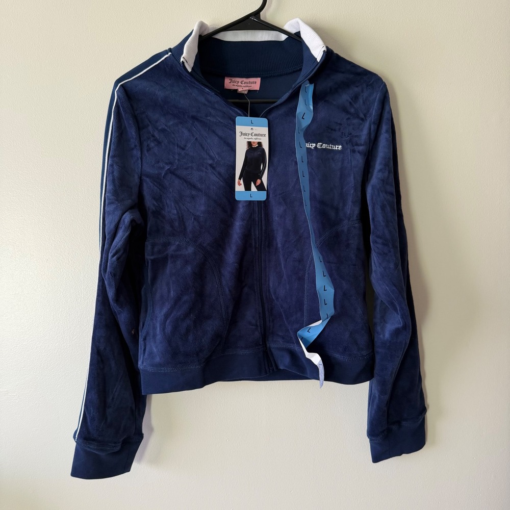 Juicy Couture Navy Blue Velour Track Jacket Juicy Anyone Pickleball Heart Large